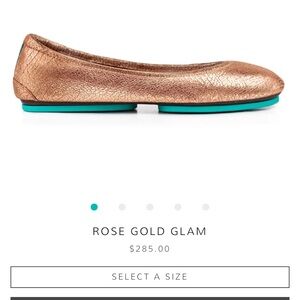 Tieks Metallic Rose Gold Flats with Teal Accent